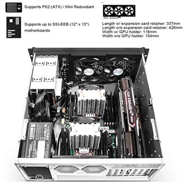 Alt view image 3 of 13 - SilverStone 4U rackmount server chassis with liquid cooling compatibility,RM42-502