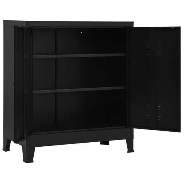 Alt view image 16 of 17 - vidaXL File Cabinet Sideboard Storage Chest Cabinet with Doors Black Steel