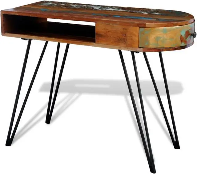 Alt view image 6 of 13 - vidaXL Desk Computer Desk Home Office Desk with Iron Legs Solid Wood Reclaimed