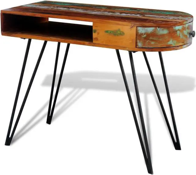 Alt view image 7 of 13 - vidaXL Desk Computer Desk Home Office Desk with Iron Legs Solid Wood Reclaimed