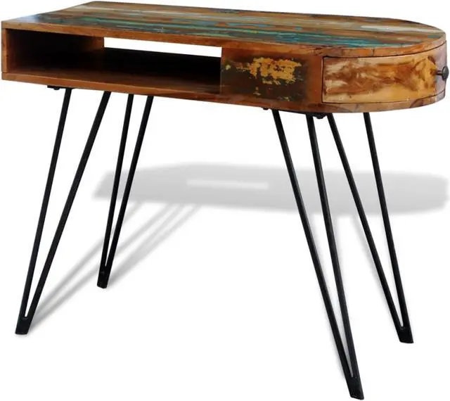 Alt view image 8 of 13 - vidaXL Desk Computer Desk Home Office Desk with Iron Legs Solid Wood Reclaimed