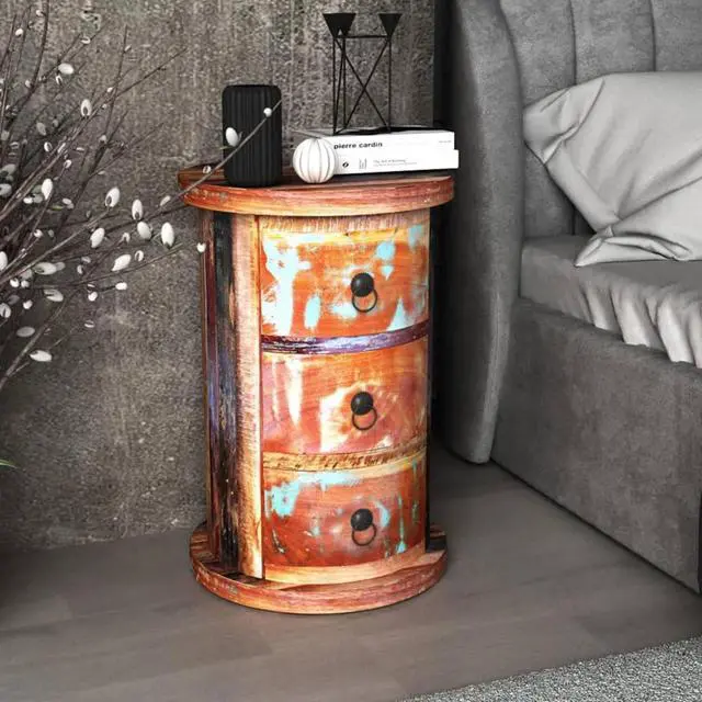 Alt view image 6 of 13 - vidaXL Solid Reclaimed Wood Storage Cabinet 3 Drawer Handmade Rustic Retro