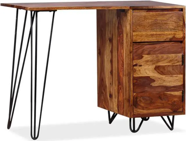 Alt view image 6 of 15 - vidaXL Writing Desk Honey Brown Solid Acacia Wood Medium Writing Desk