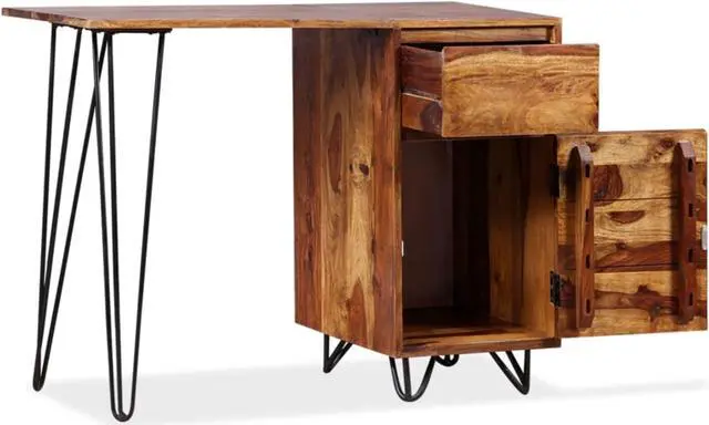 Alt view image 8 of 15 - vidaXL Writing Desk Honey Brown Solid Acacia Wood Medium Writing Desk