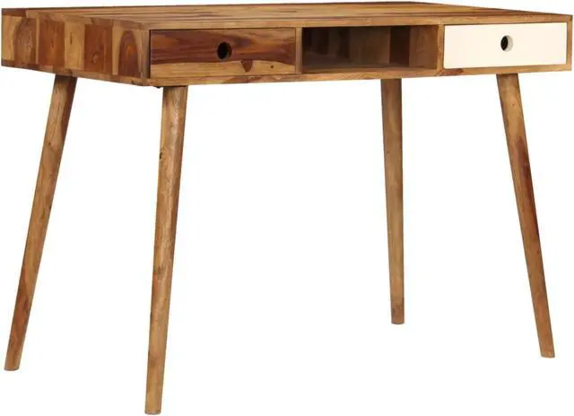 Alt view image 7 of 17 - vidaXL Writing Desk Brown and White Solid Acacia Wood