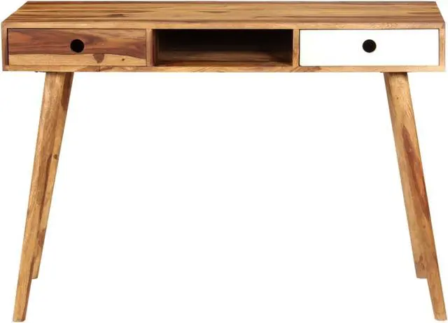 Alt view image 8 of 17 - vidaXL Writing Desk Brown and White Solid Acacia Wood