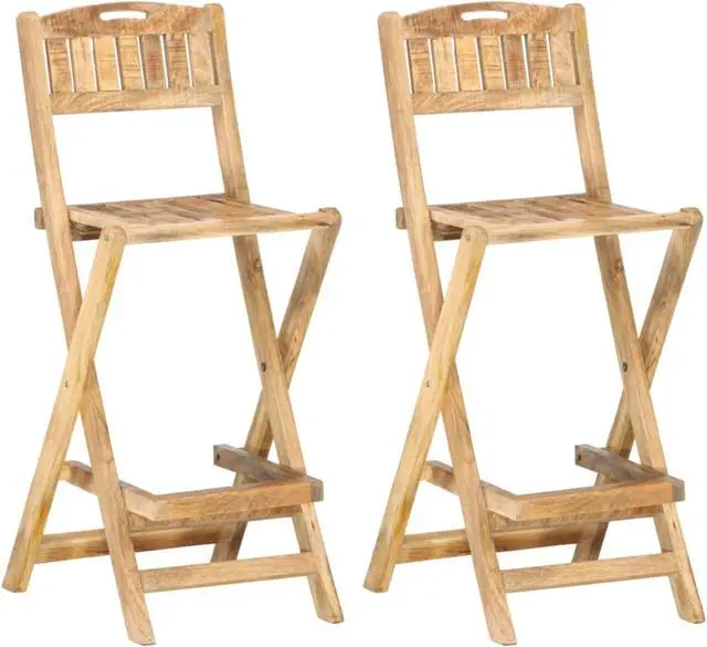 Alt view image 2 of 18 - vidaXL Folding Patio Bar Chairs 2 pcs Solid Mango Wood