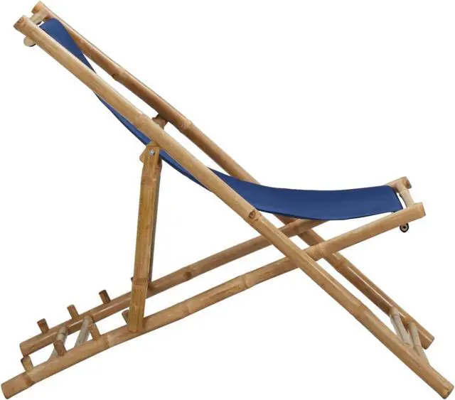 Alt view image 3 of 16 - vidaXL Deck Chair Bamboo and Canvas Navy Blue