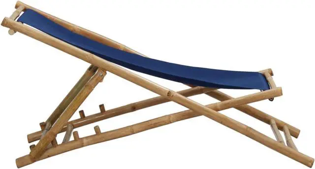 Alt view image 4 of 16 - vidaXL Deck Chair Bamboo and Canvas Navy Blue
