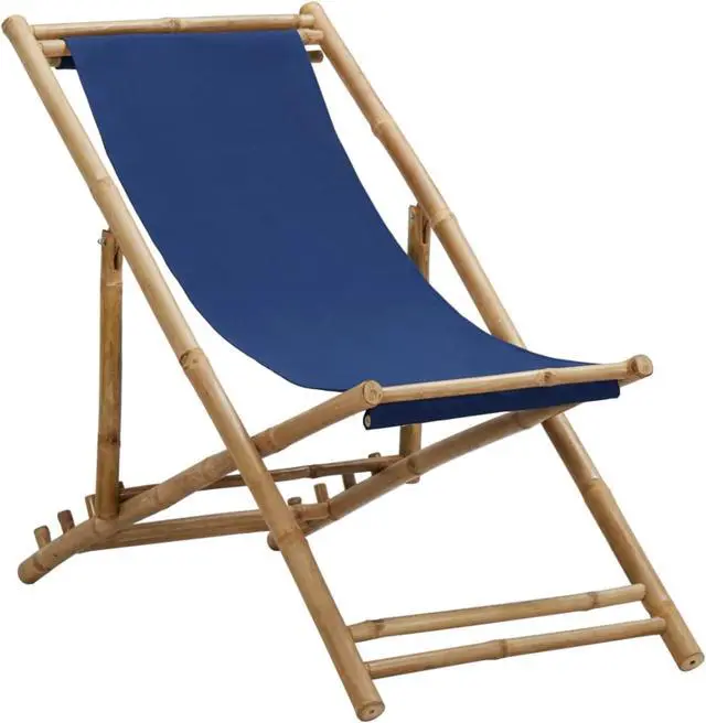Alt view image 2 of 16 - vidaXL Deck Chair Bamboo and Canvas Navy Blue