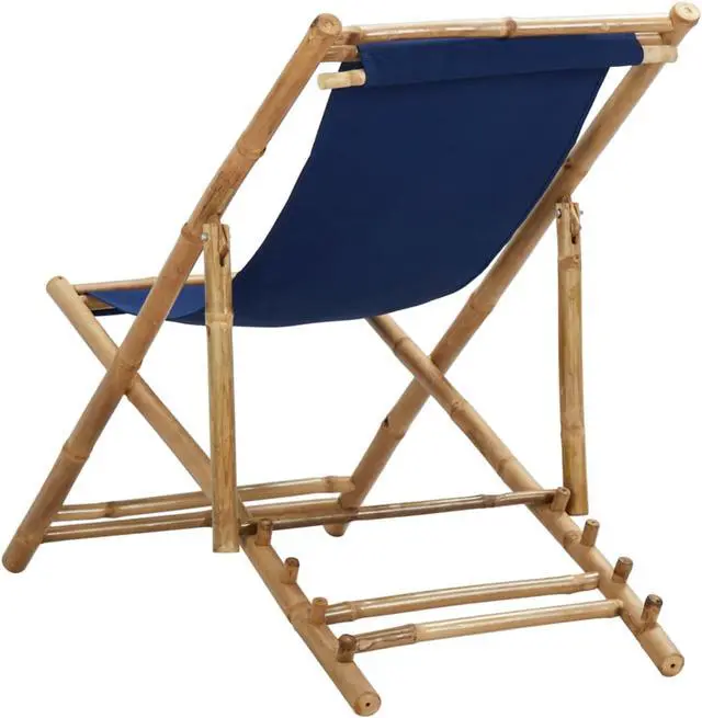 Alt view image 5 of 16 - vidaXL Deck Chair Bamboo and Canvas Navy Blue