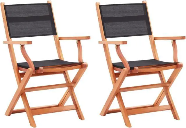 Alt view image 9 of 17 - vidaXL Patio Folding Chairs 2 Pcs Garden Chair Solid Wood Eucalyptus&Textilene