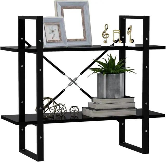 Alt view image 8 of 18 - vidaXL Bookshelf 2-Tier Book Cabinet Rack for Living Room Black Engineered Wood