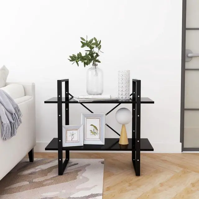Alt view image 9 of 18 - vidaXL Bookshelf 2-Tier Book Cabinet Rack for Living Room Black Engineered Wood