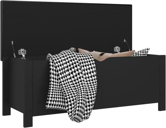 Alt view image 5 of 15 - vidaXL Storage Box with Cushion Black 41.3"x15.7"x17.7" Engineered Wood