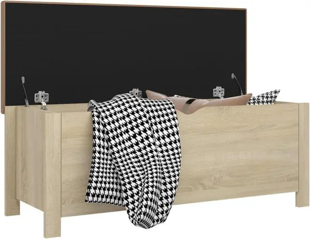 Alt view image 7 of 17 - vidaXL Storage Box with Cushion Sonoma Oak 41.3"x15.7"x17.7" Engineered Wood