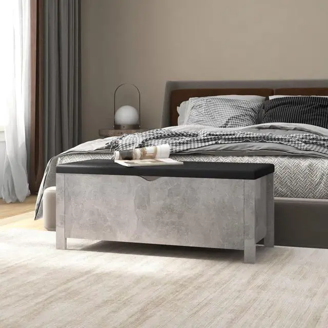 Alt view image 4 of 19 - vidaXL Storage Box with Cushion Concrete Gray 41.3"x15.7"x17.7" Engineered Wood