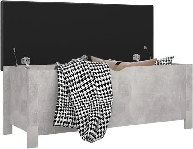 Alt view image 5 of 19 - vidaXL Storage Box with Cushion Concrete Gray 41.3"x15.7"x17.7" Engineered Wood