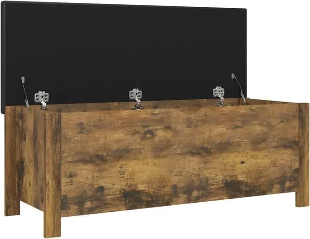 Alt view image 6 of 15 - vidaXL Storage Box with Cushion Smoked Oak 41.3"x15.7"x17.7" Engineered Wood