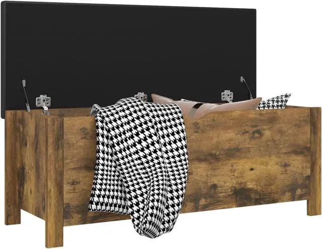 Alt view image 5 of 15 - vidaXL Storage Box with Cushion Smoked Oak 41.3"x15.7"x17.7" Engineered Wood