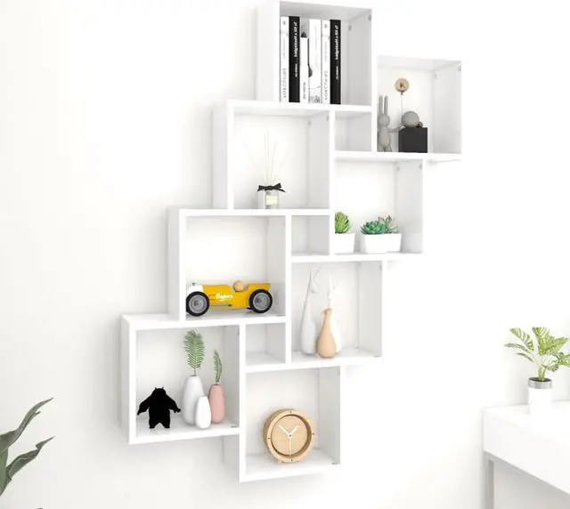 Alt view image 2 of 12 - vidaXL Wall Cube Shelf White 35.4"x5.9"x46.9" Chipboard