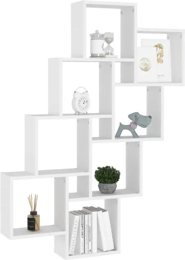Alt view image 3 of 12 - vidaXL Wall Cube Shelf White 35.4"x5.9"x46.9" Chipboard