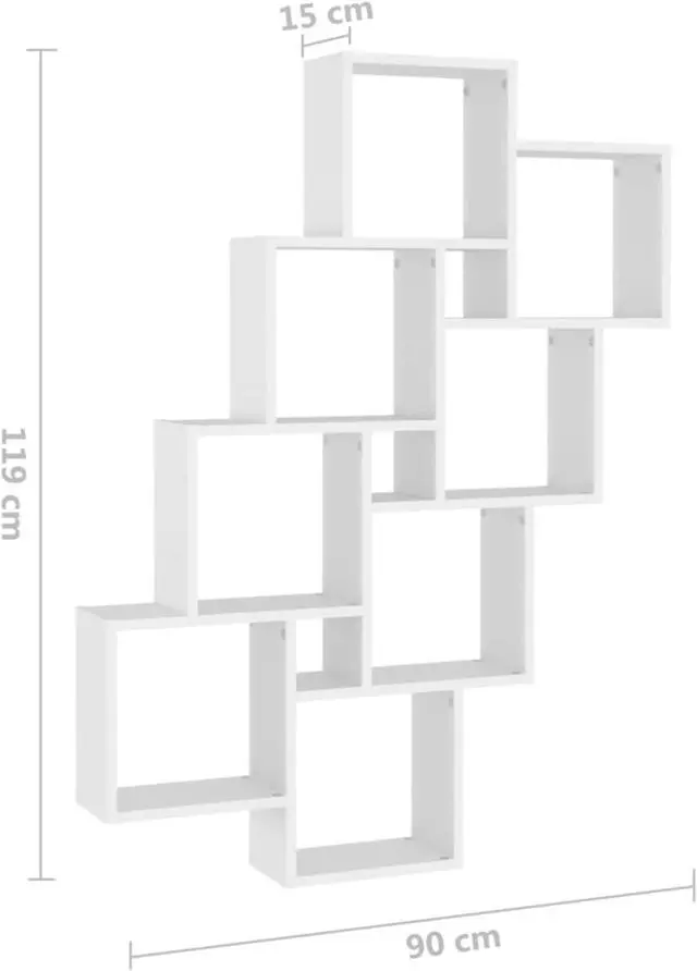 Alt view image 6 of 12 - vidaXL Wall Cube Shelf White 35.4"x5.9"x46.9" Chipboard