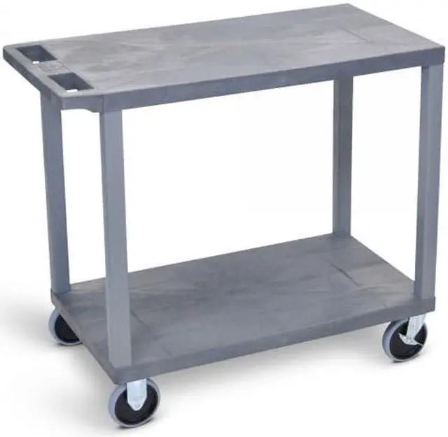 Alt view image 4 of 6 - Luxor EC22HD-G 2 Flat Shelves Multipurpose Service Utility Cart - Gray