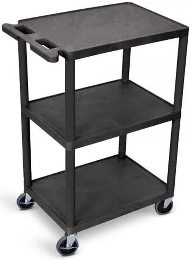 Alt view image 9 of 11 - Luxor HE42 3 Shelves Structural Foam Plastic Utility Cart Black