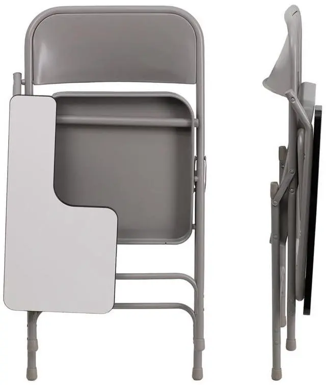 Alt view image 13 of 15 - Flash Furniture HF-309AST-RT-GG Premium Steel Folding Chair with Right Handed Tablet Arm, Beige/Gray