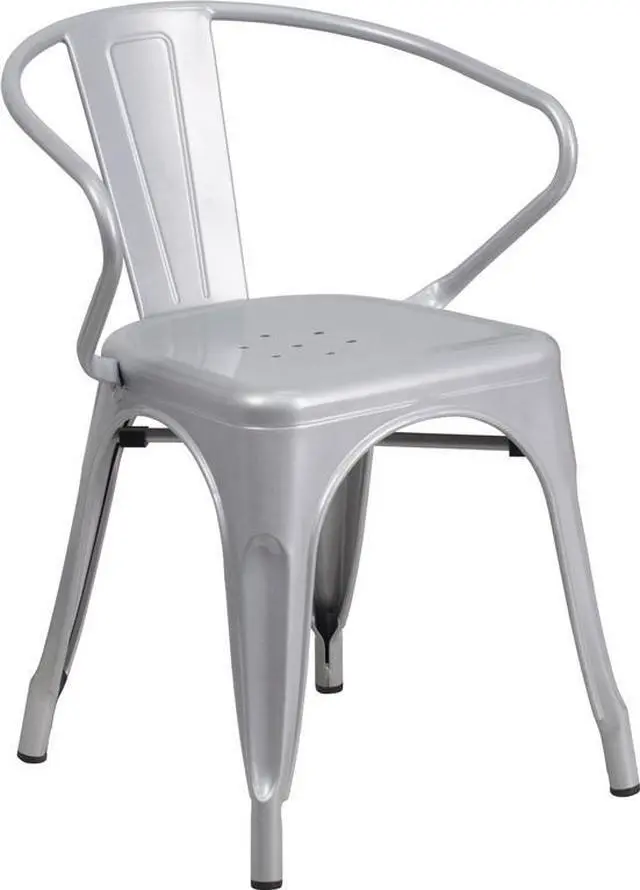Alt view image 12 of 14 - Flash Furniture Metal Chair with Arms, Silver