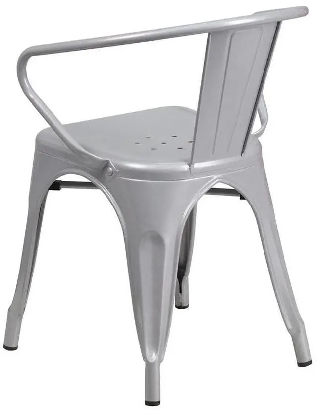 Alt view image 14 of 14 - Flash Furniture Metal Chair with Arms, Silver