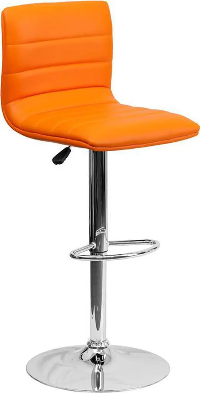 Alt view image 8 of 14 - Flash Furniture CH-92023-1-ORG-GG Contemporary Orange Vinyl Adjustable Height Bar Stool with Chrome Base