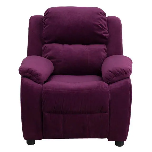 Alt view image 15 of 16 - Flash Furniture BT-7985-KID-MIC-PUR-GG Deluxe Heavily Padded Contemporary Purple Microfiber Kids Recliner with Storage Arms