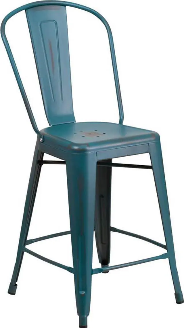 Alt view image 18 of 20 - Flash Furniture High Distressed Kelly Metal Indoor Counter Height Stool, Blue, 24"