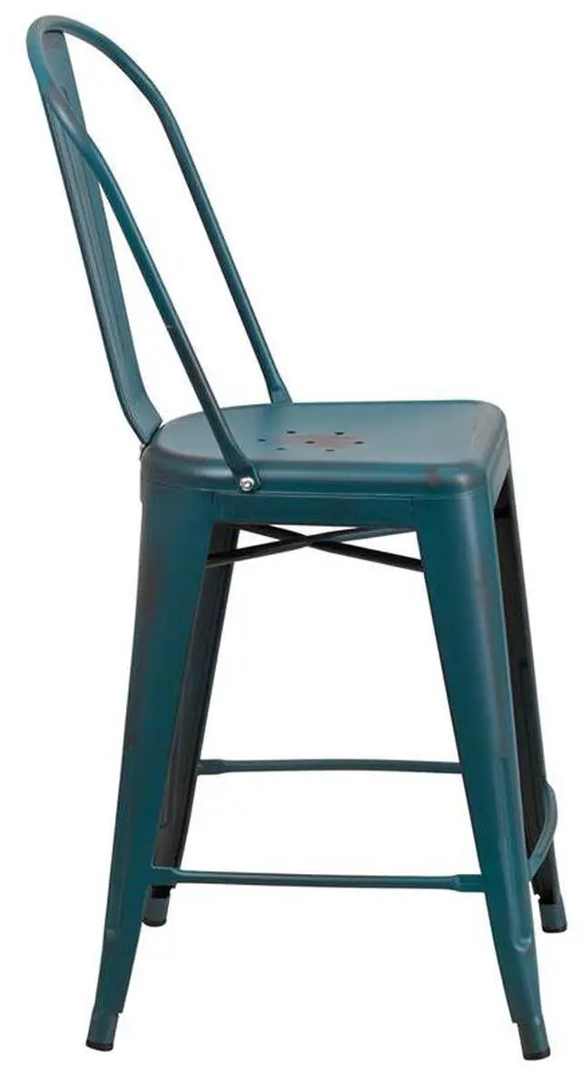 Alt view image 19 of 20 - Flash Furniture High Distressed Kelly Metal Indoor Counter Height Stool, Blue, 24"