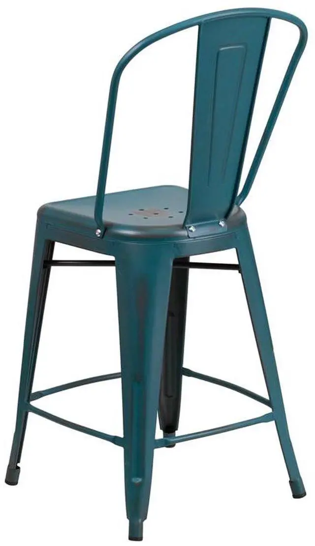 Alt view image 20 of 20 - Flash Furniture High Distressed Kelly Metal Indoor Counter Height Stool, Blue, 24"