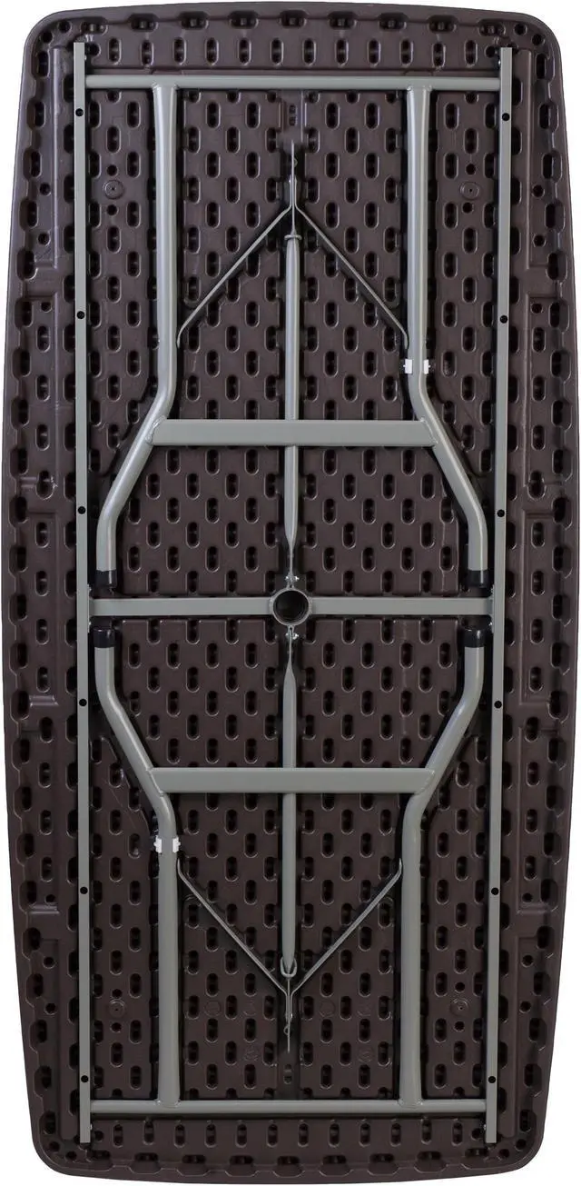 Alt view image 17 of 20 - 5.62-Foot Brown Rattan Indoor-Outdoor Plastic Folding Table