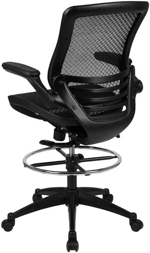 Alt view image 18 of 20 - Mid-Back Transparent Black Mesh Drafting Chair with Black Frame and Flip-Up Arms