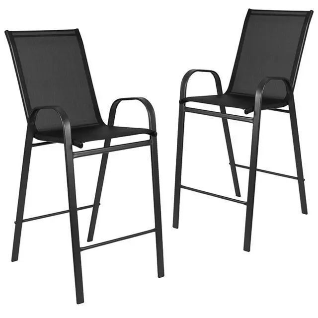Alt view image 2 of 5 - 2 Pack Brazos Series Black Outdoor Barstool with Flex Comfort Material and Metal Frame