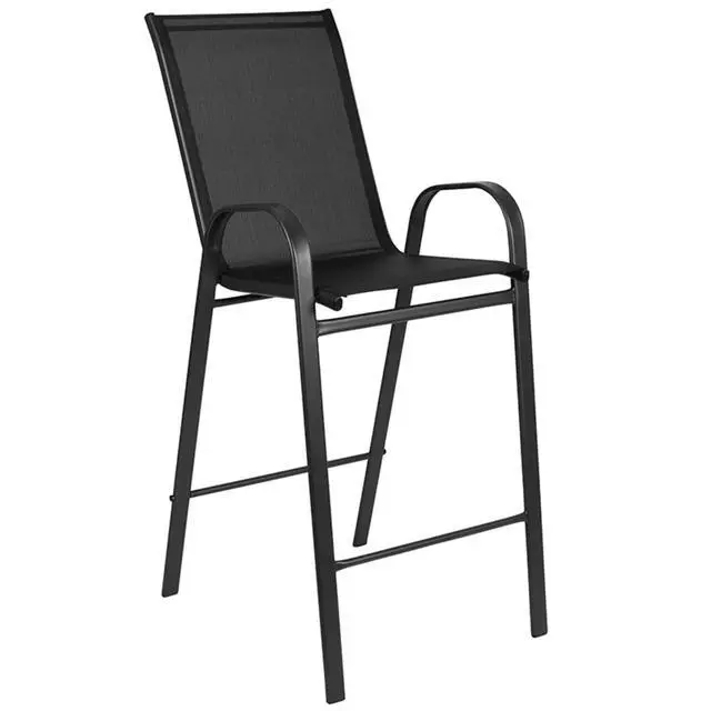Alt view image 3 of 5 - 2 Pack Brazos Series Black Outdoor Barstool with Flex Comfort Material and Metal Frame
