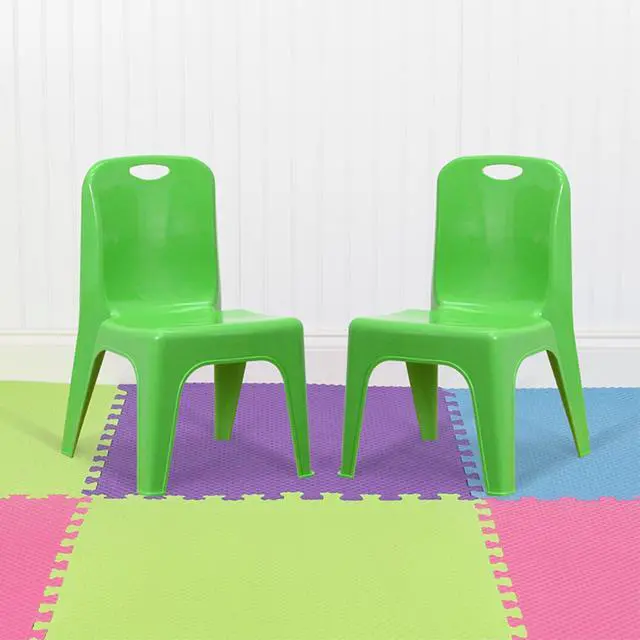 Alt view image 9 of 19 - 2 Pack Green Plastic Stackable School Chair with Carrying Handle and 11" Seat Height