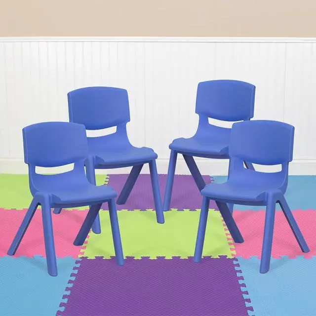 Alt view image 9 of 13 - 4 Pack Blue Plastic Stackable School Chair with 12'' Seat Height