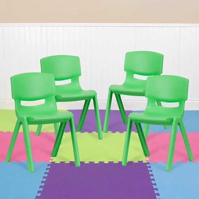 Alt view image 2 of 6 - 4 Pack Green Plastic Stackable School Chair with 13.25'' Seat Height