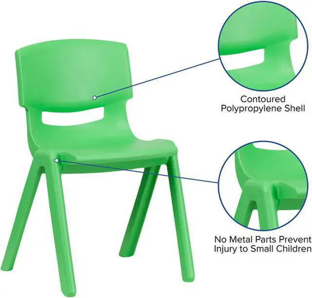 Alt view image 5 of 6 - 4 Pack Green Plastic Stackable School Chair with 13.25'' Seat Height
