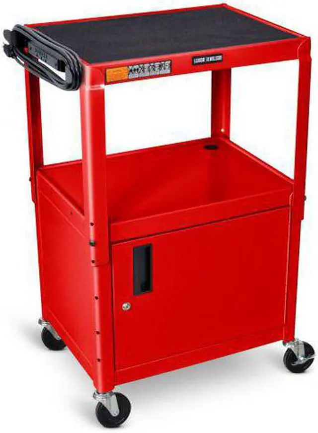 Alt view image 3 of 5 - Luxor Steel Adjustable Height AV Cart W/Cabinet Red AVJ42C-RD
