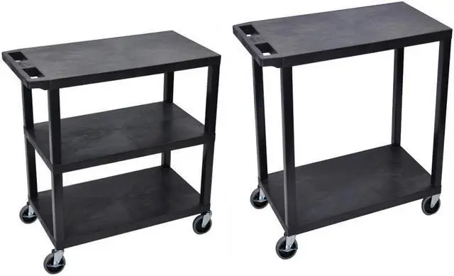 Main image of Luxor 3 Flat Shelves Multipurpose Service Utility Cart with Multipurpose 2 Flat Shelves Storage Utility Cart - Black