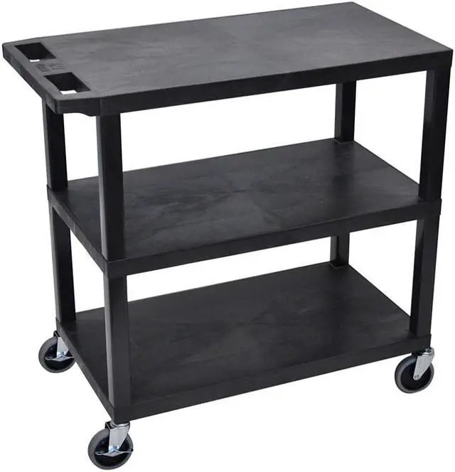 Alt view image 2 of 3 - Luxor 3 Flat Shelves Multipurpose Service Utility Cart with Multipurpose 2 Flat Shelves Storage Utility Cart - Black