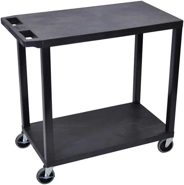 Alt view image 3 of 3 - Luxor 3 Flat Shelves Multipurpose Service Utility Cart with Multipurpose 2 Flat Shelves Storage Utility Cart - Black