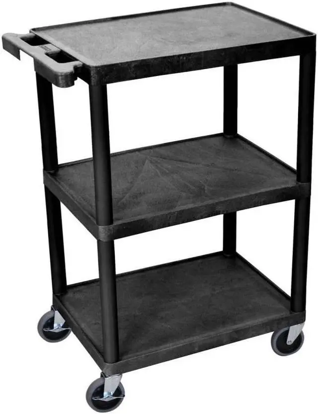 Alt view image 2 of 2 - Luxor HE34-B 3 Shelves Multipurpose Storage Structural Foam Plastic Service Utility Cart - Black (pack of 2)